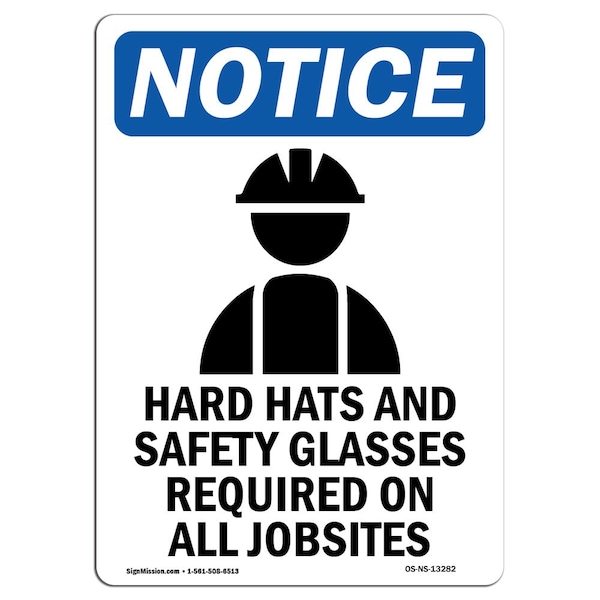 OSHA Sign, Hard Hats And Safety With Symbol, 24in X 18in Rigid Plastic, 18" W, 24" H, Portrait